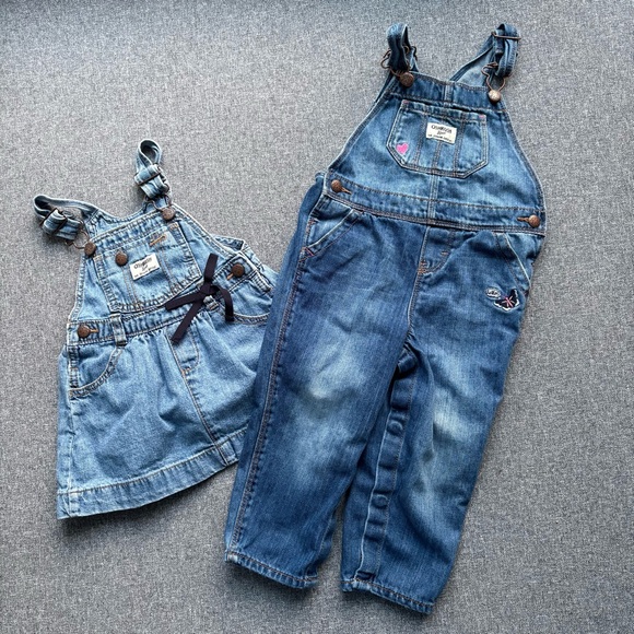 OshKosh B'gosh Other - OshKosh B'gosh 24M Denim Set | Floral Jumper & Classic Overalls 24M